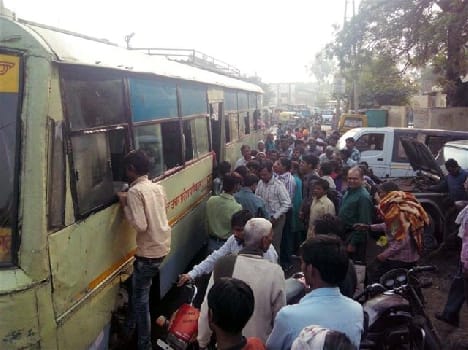 burning bus in hathras